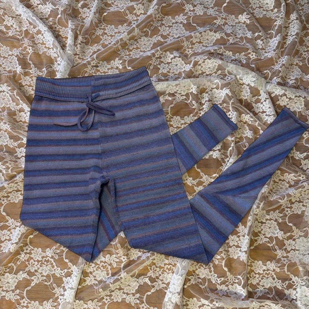 Free People Movement Purple Striped Knit Leggings Sweater Pants Boho Medium